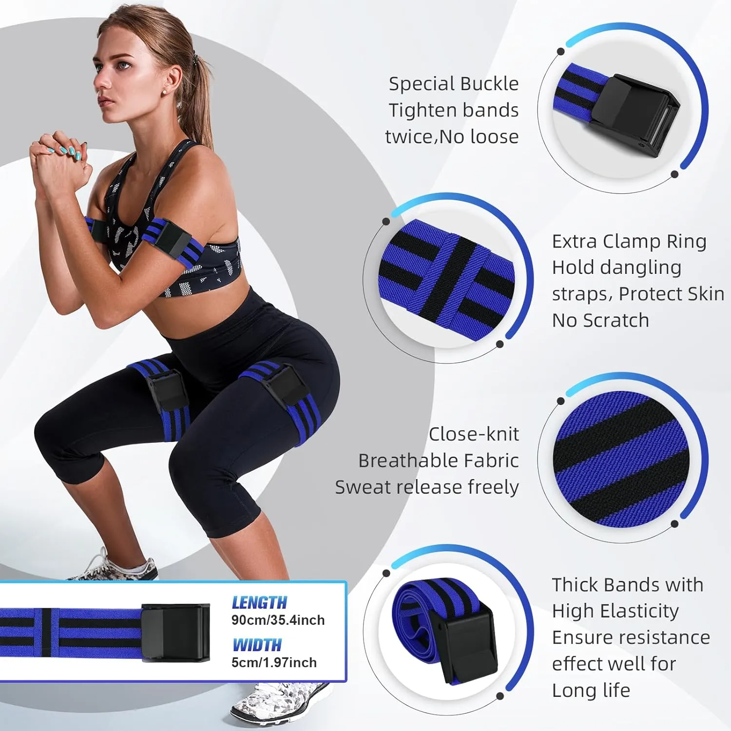 Booty Bands, Blood Flow Restriction Bands for Women/Men, Adjustable BFR Training Bands for Glutes & Hip Building, Occlusion Resistance Bands