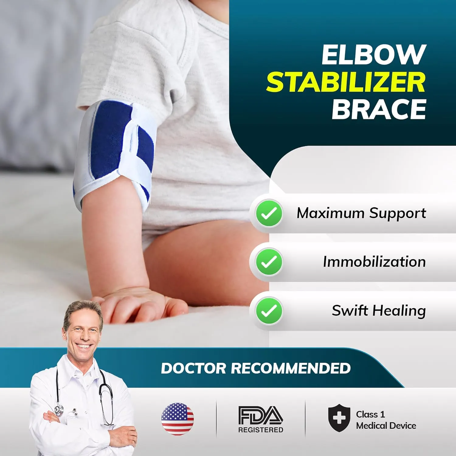 BraceAbility Pediatric Elbow Immobilizer - Arm Restraint Brace and Extension Splint to Keep Arm Straight for Toddlers/Children/Kids (Small)