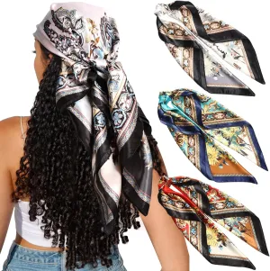 CHLINS 35" Satin Square Hair Scarf Bandanas 3Pcs Large Silk Head Scarves Lightweight Satin Hair Kerchief Sleeping Hair Wraps