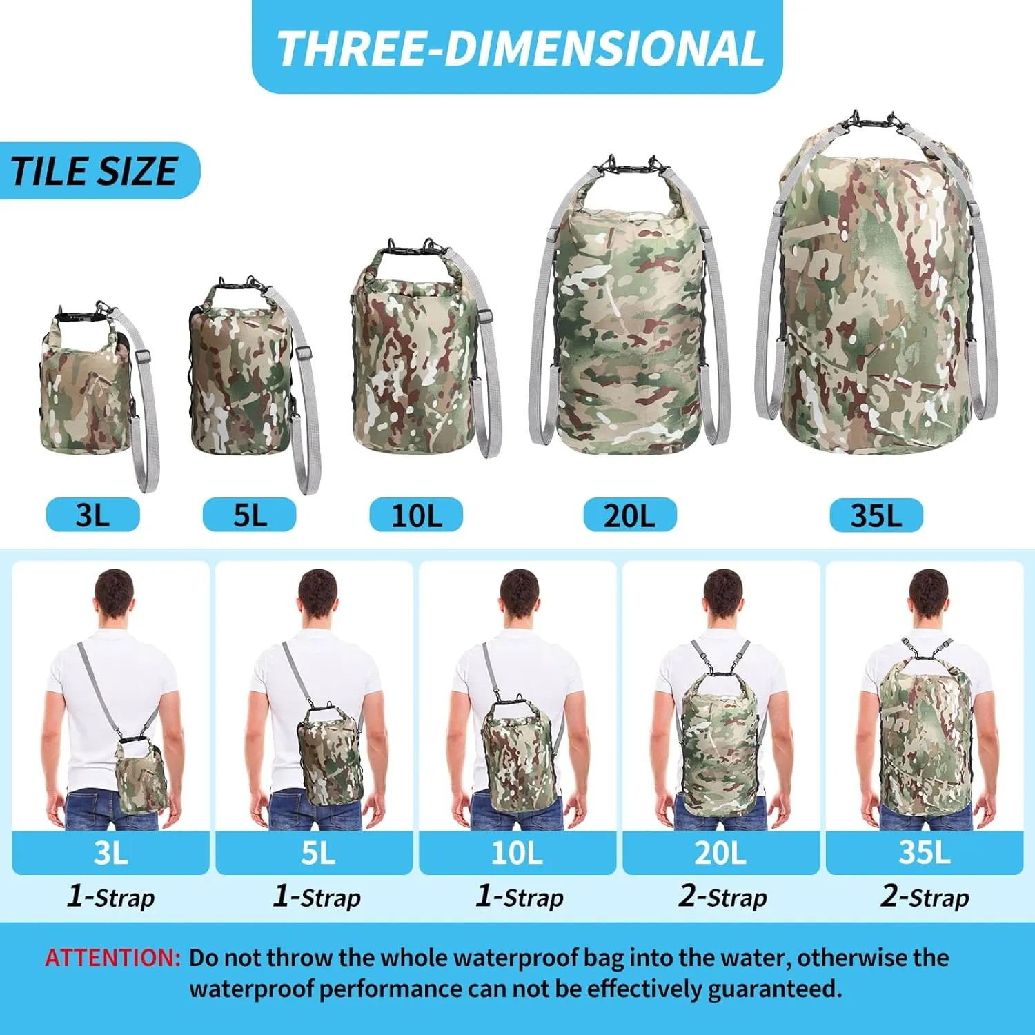 Dry Bags Waterproof Dry Sacks Camouflage Small Lightweight Dry Bag with Strap for Paddle Board Kayaking Fishing Camping Hiking (10L)