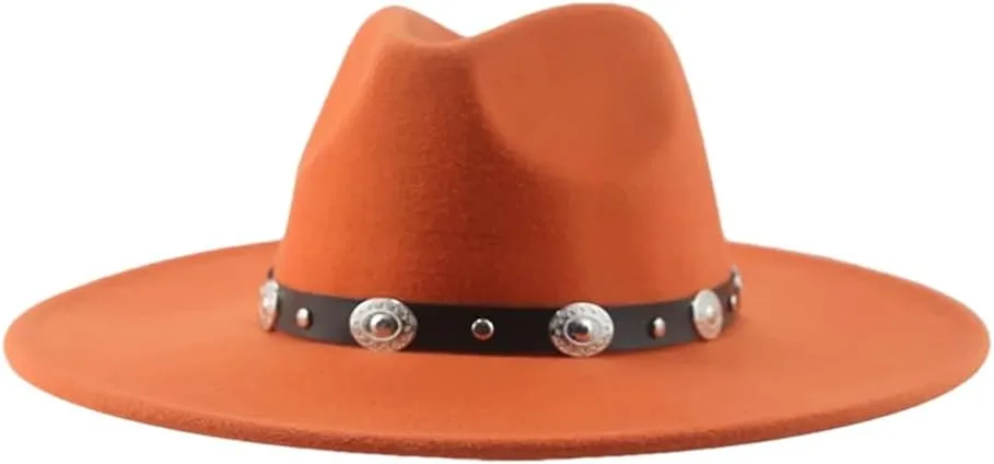 Fedoras Hats for Women Panama Wide Brim Big Size Belt Casual Formal Men Caps Sombreros Orange 56-58cm(Adults)