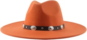 Fedoras Hats for Women Panama Wide Brim Big Size Belt Casual Formal Men Caps Sombreros Orange 56-58cm(Adults)