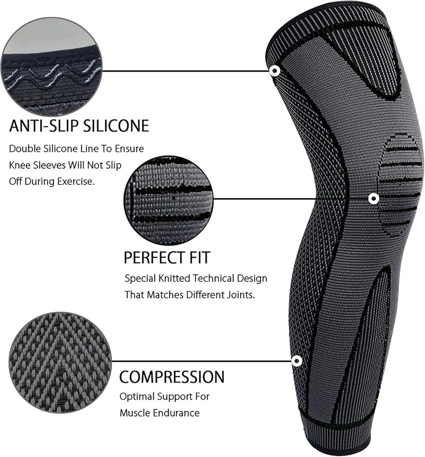 Full Leg Sleeves(1pc), ANTI-SLIP SILICONE Basketball Reduce Arthritis Varicose Veins Swelling 1005B