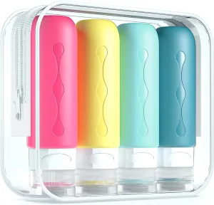 Gemice Travel Bottles for Toiletries, Tsa Approved Travel 3oz Size Containers with Clear Bag, BPA Free Leak Proof Travel Tubs Refillable Liquid Travel Accessories for Cometic Shampoo Lotion (4 Pack)