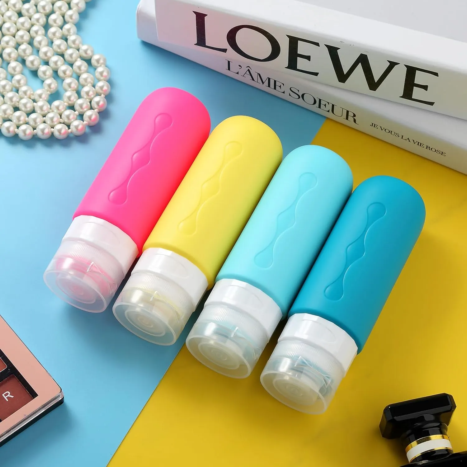 Gemice Travel Bottles for Toiletries, Tsa Approved Travel 3oz Size Containers with Clear Bag, BPA Free Leak Proof Travel Tubs Refillable Liquid Travel Accessories for Cometic Shampoo Lotion (4 Pack)