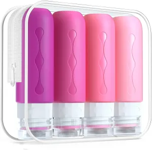 Gemice Travel Bottles for Toiletries, Tsa Approved Travel 3oz Size Containers with Clear Bag, BPA Free Leak Proof Travel Tubs Refillable Liquid Travel Accessories for Cometic Shampoo Lotion (4 Pack)