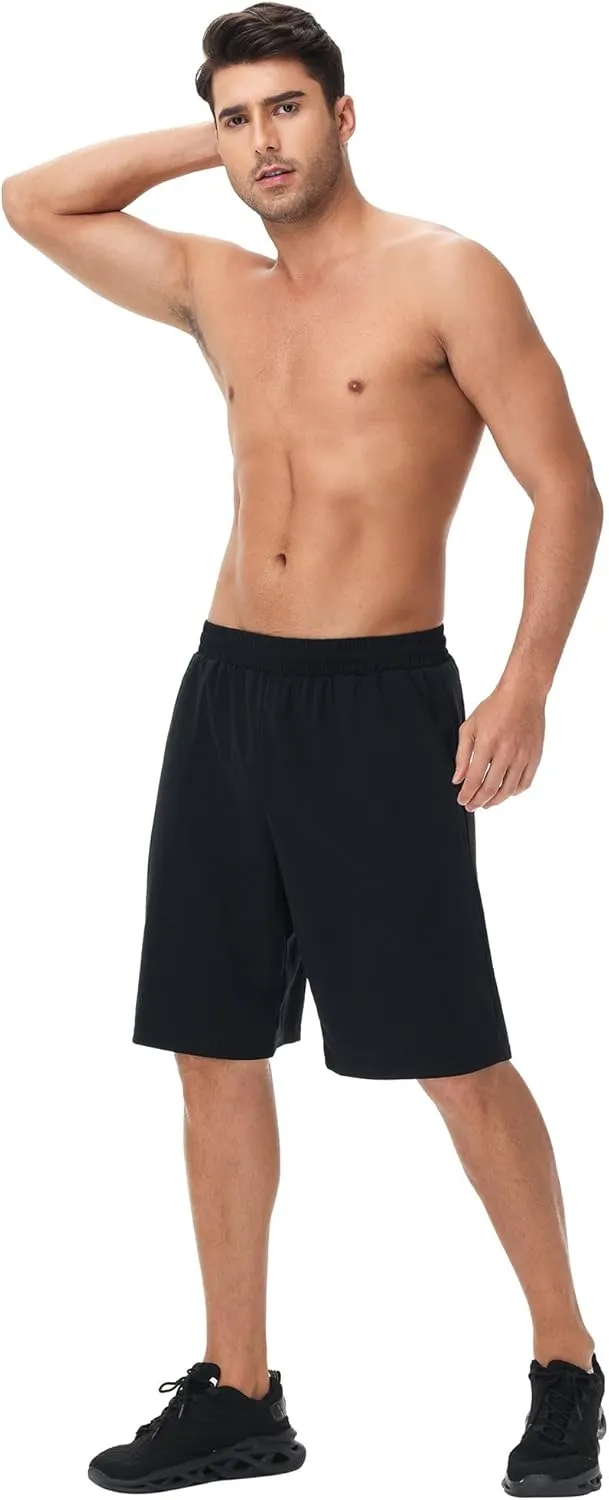 HQUEC Men's Athletic Shorts with Zipper Pockets 10" Lightweight Quick Dry Basketball Workout Shorts for Running Casual