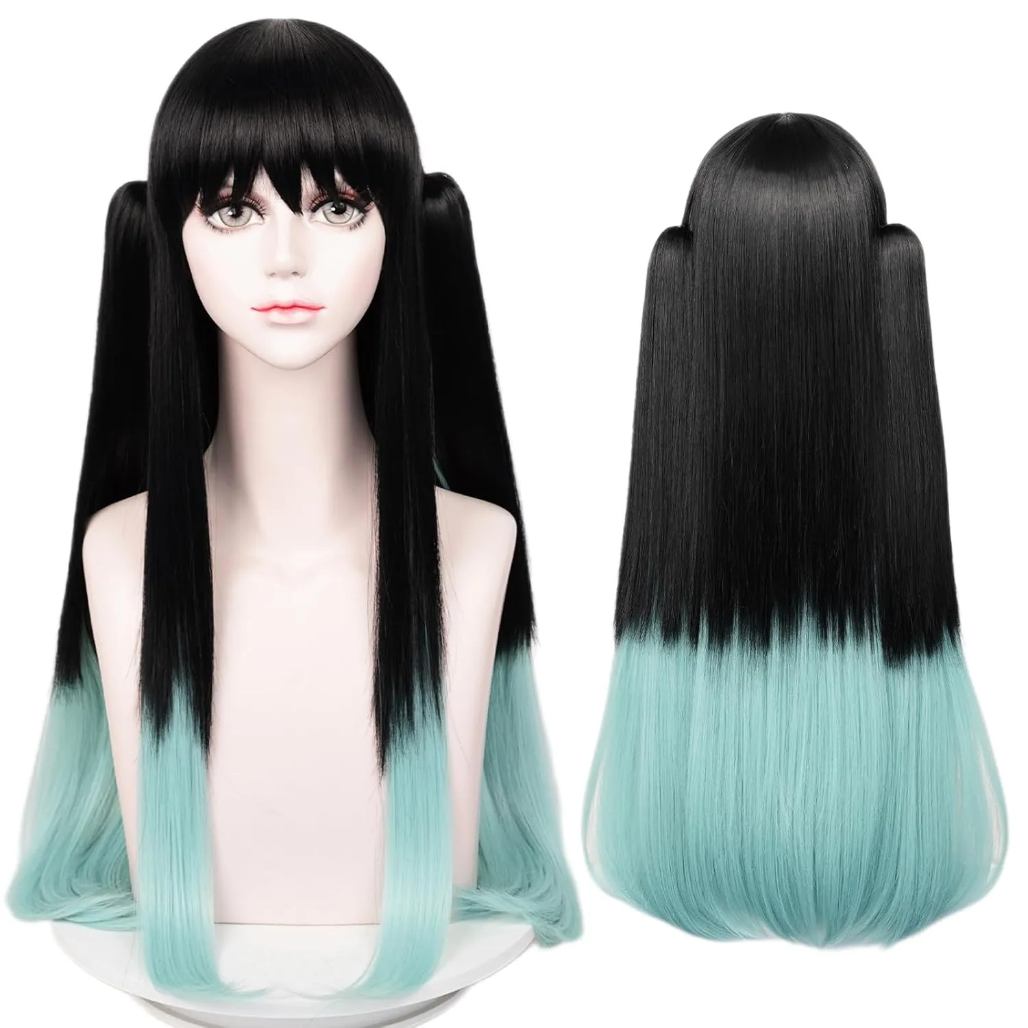 LABEAUT Max Beauty Anime Black & Blue Cosplay Wig for Women Girl, Long Straight Hair Daily Wig for Cosplay Synthetic Hair for Halloween Costume Party Hair Wig   Wig Cap