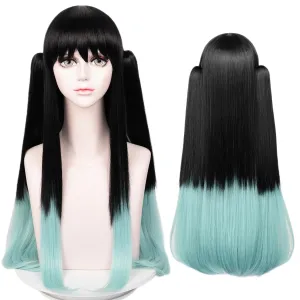 LABEAUT Max Beauty Anime Black & Blue Cosplay Wig for Women Girl, Long Straight Hair Daily Wig for Cosplay Synthetic Hair for Halloween Costume Party Hair Wig   Wig Cap