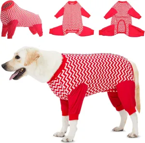 LovinPet Dog Recovery Suit for Large Medium Dogs - Cut-Out Design of Abdomen Recover Comfortably Well Protection Pet Onesie Suit Pet Pajamas Dog Anti Licking Bodysuit,Red Wave Pattern,XXL