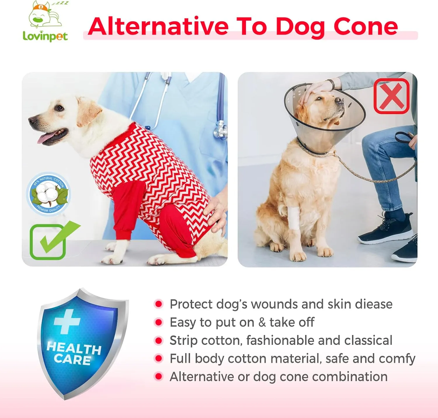 LovinPet Dog Recovery Suit for Large Medium Dogs - Cut-Out Design of Abdomen Recover Comfortably Well Protection Pet Onesie Suit Pet Pajamas Dog Anti Licking Bodysuit,Red Wave Pattern,XXL
