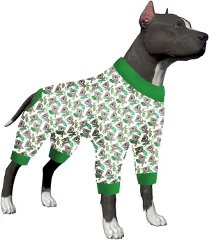 LovinPet Pittie Pajamas for Dogs - Anxiety Calming Shirt, Anti Licking Dog Onesie, Lightweight Fabric Eucalyptus Print, Large Dog Pj, Dog Clothes, Pet Pajamas for Dogs, Koala Green 2XL