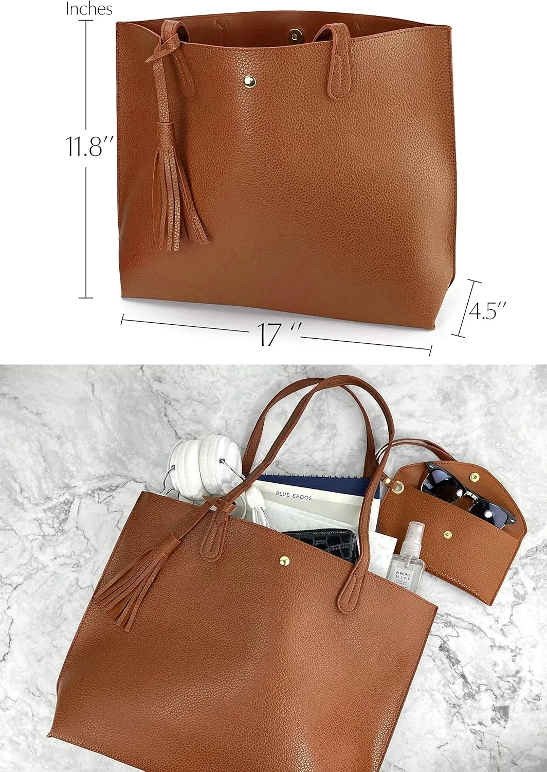 Minimalist Clean Cut Pebbled Faux Leather Tote Womens Shoulder Handbag