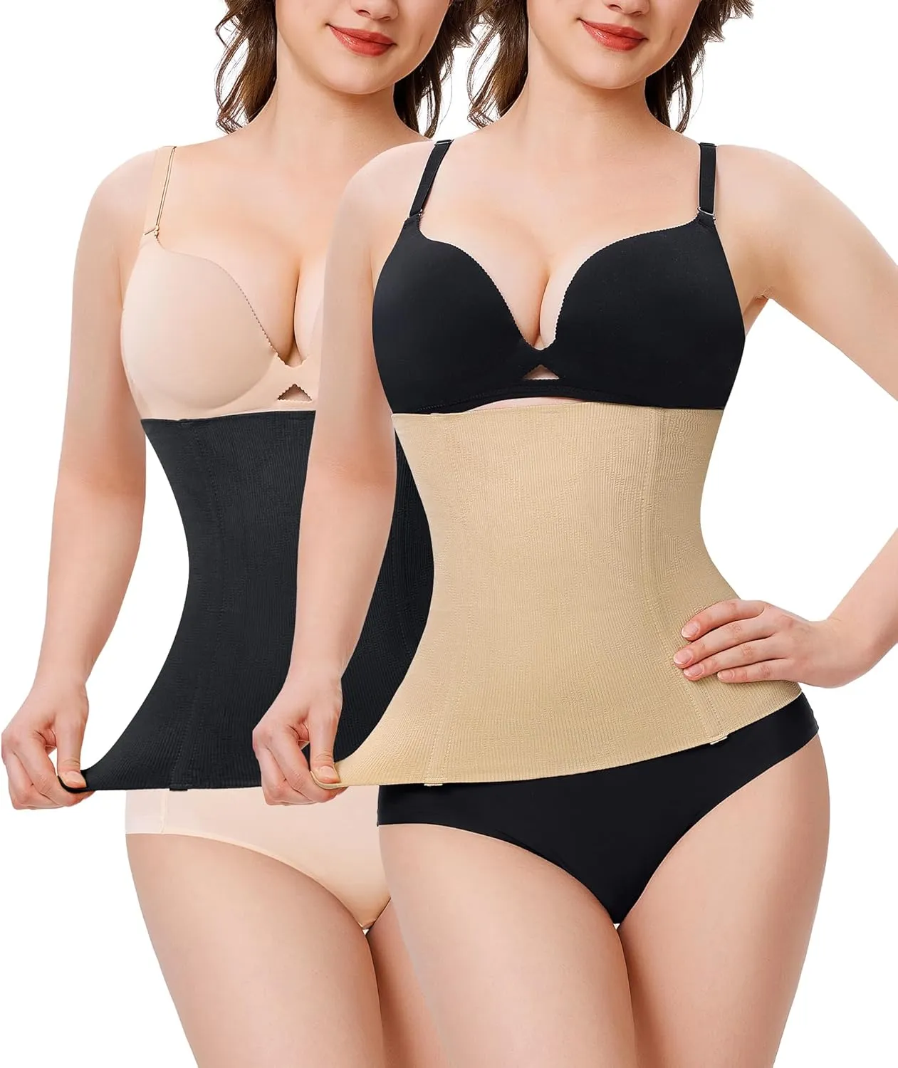 Nebility 2 Pack Waist Trainer for Women Shapewear Tummy Control Faja Body Shaper Waist Cincher Girdles Corset Shapewear