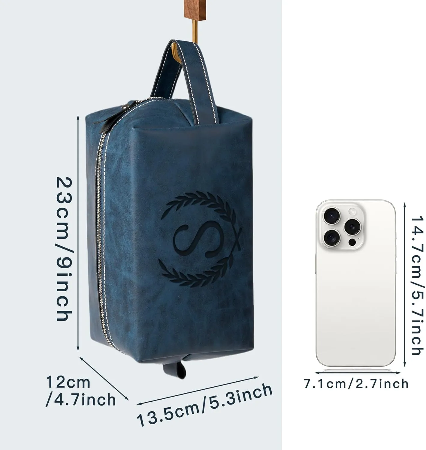 Personalized Gifts Travel Toiletry Bag for Men Engraved Initial PU Leather Waterproof Shaving Bag for Toiletries Accessories Fathers Day Birthday Gift for Men Dad Husband Son, Dark Blue R