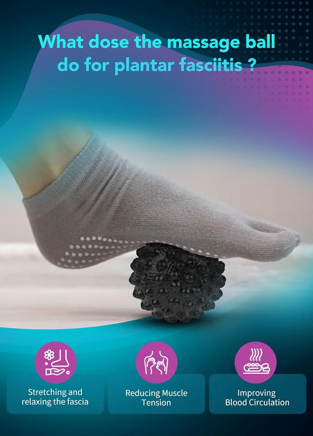 Plantar Fasciitis Night Splint with Massage Ball for Plantar Fasciitis Relief, 2 Pack Comfortable Plantar Fasciitis Brace for Achilles Tendonitis Heal Spur Foot-drop Flat-arch, Free Size for Men and Women - Black