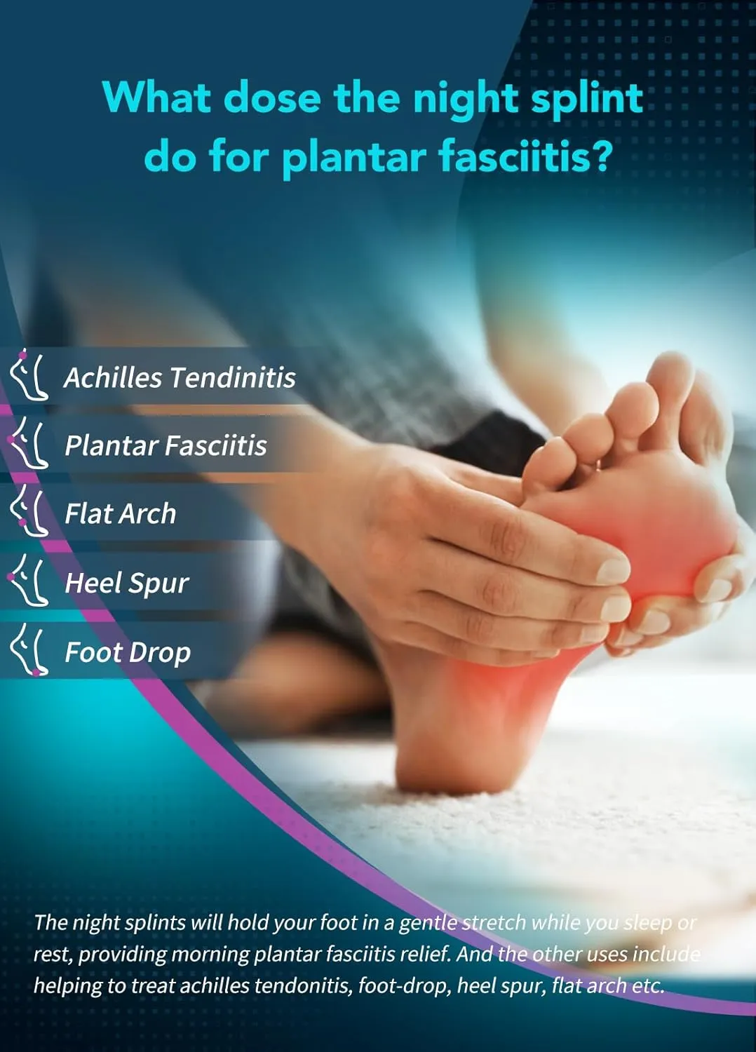 Plantar Fasciitis Night Splint with Massage Ball for Plantar Fasciitis Relief, 2 Pack Comfortable Plantar Fasciitis Brace for Achilles Tendonitis Heal Spur Foot-drop Flat-arch, Free Size for Men and Women - Black