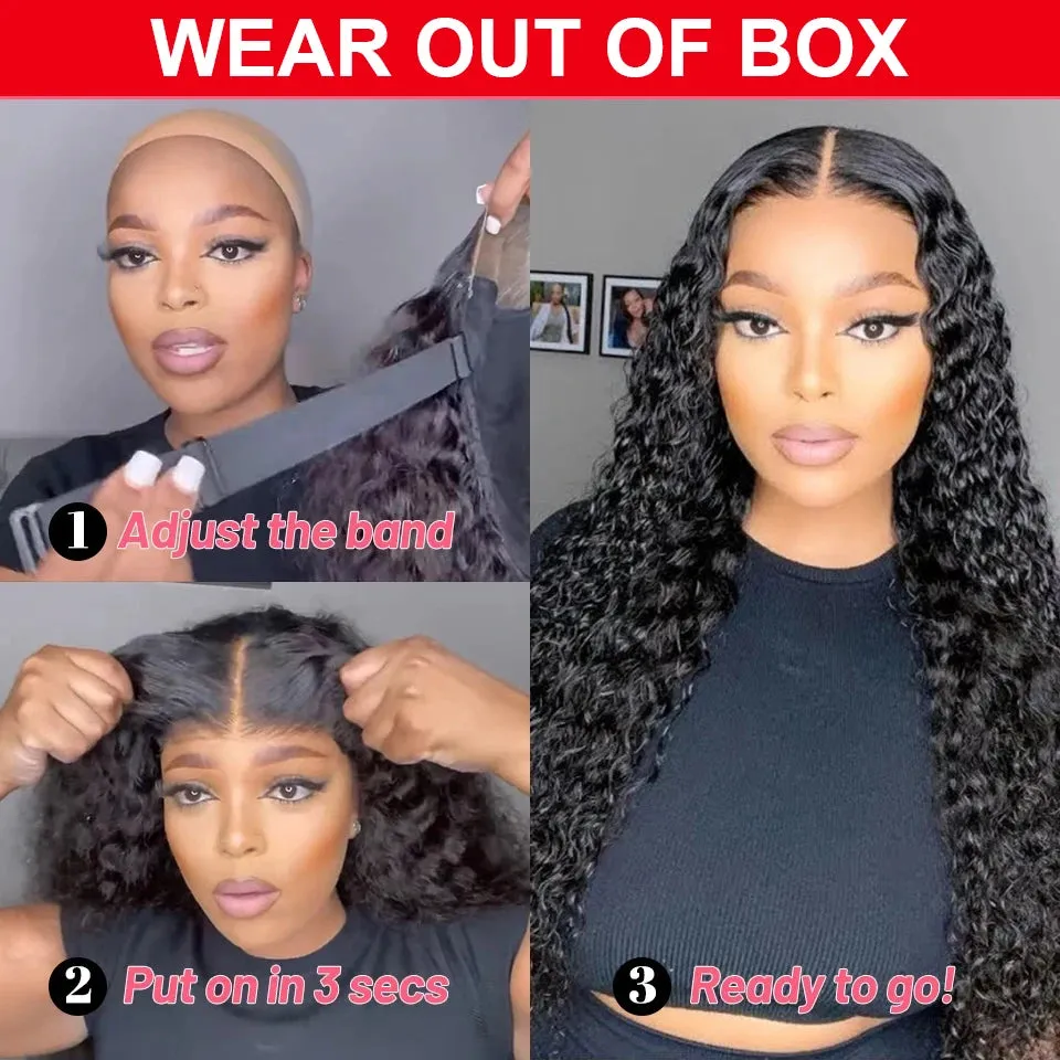 Pre Cut No Glue Deep Wave Glueless Wig | Ready to Wear Brazilian Curly Human Hair Wig