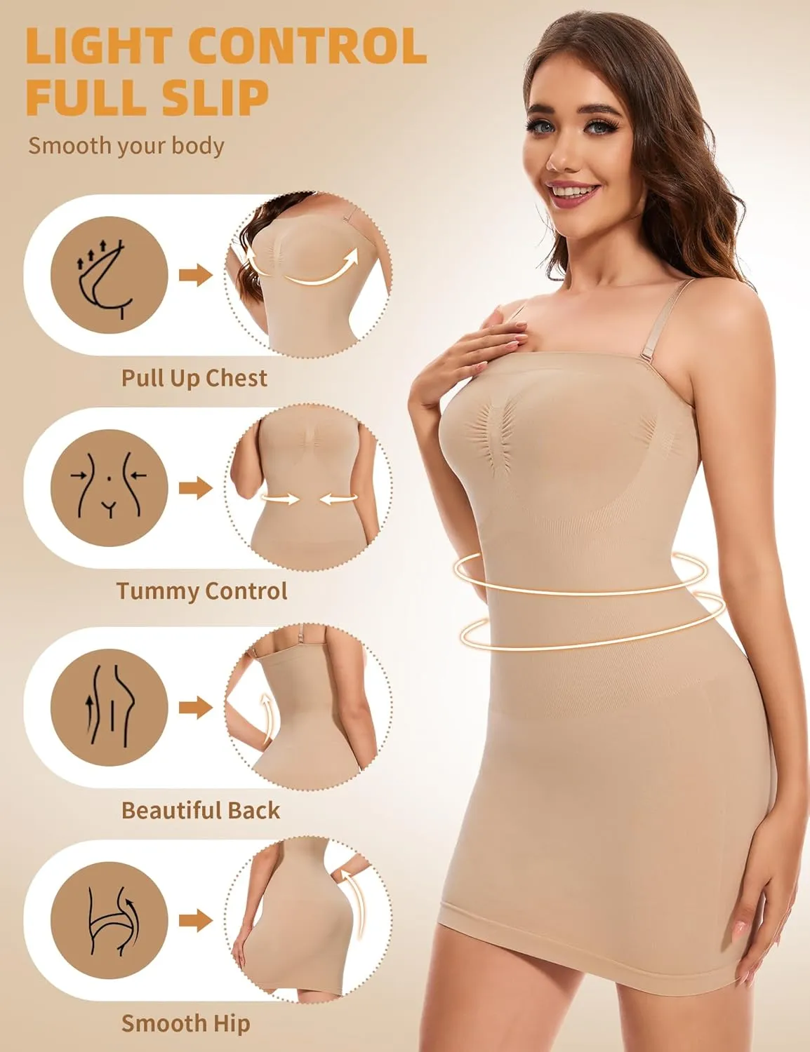 SLIMBELLE Womens Strapless Shapewear Slip Tummy Control Dress Slip Seamless Full Body Shaper for Under Dresses