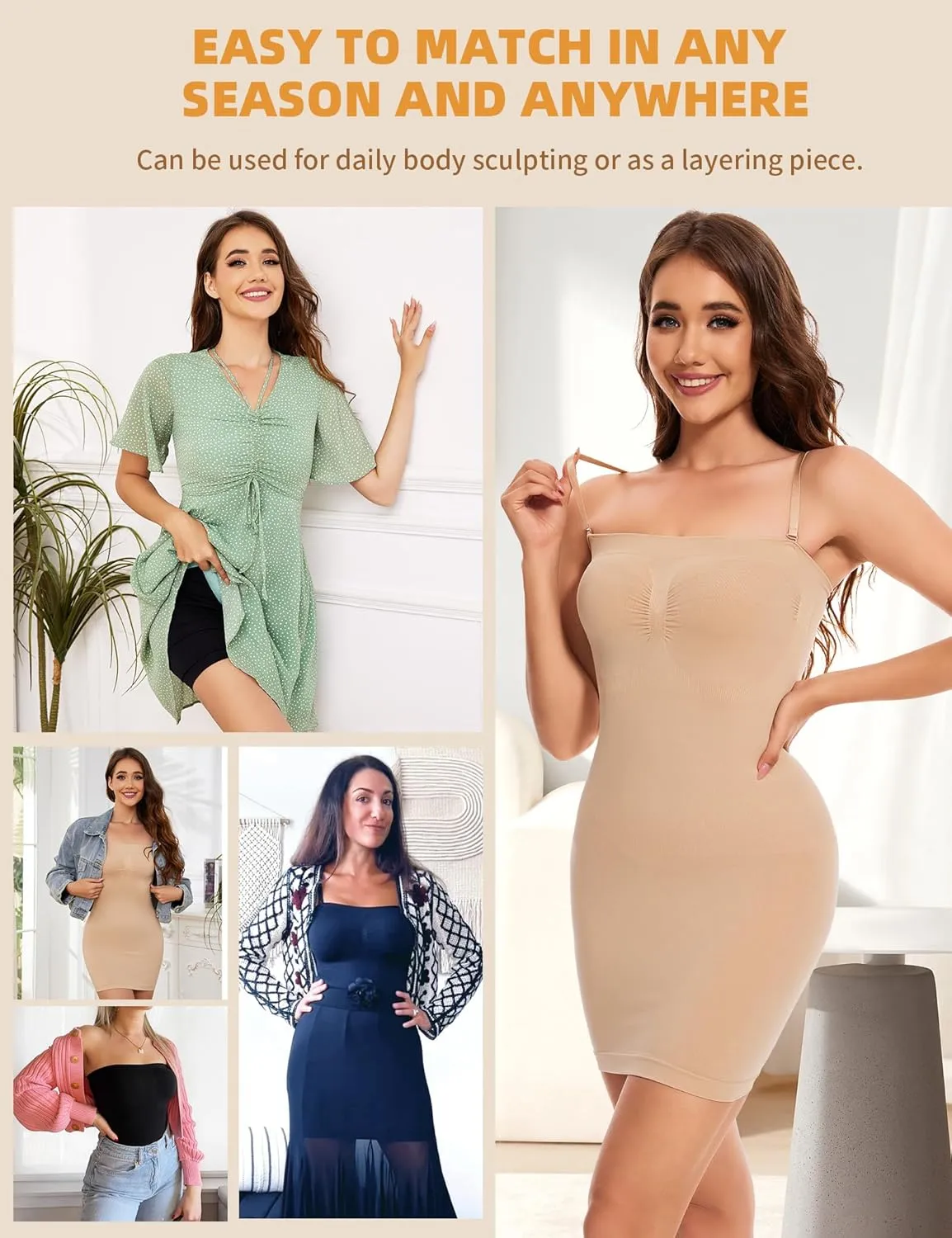 SLIMBELLE Womens Strapless Shapewear Slip Tummy Control Dress Slip Seamless Full Body Shaper for Under Dresses