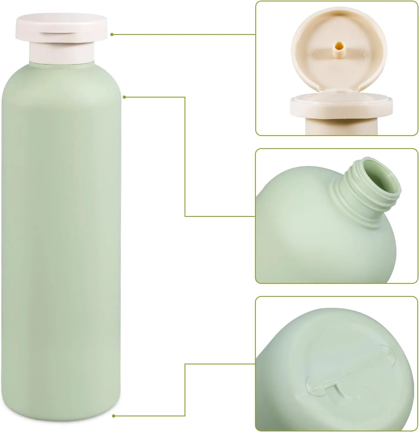 Travel Shampoo Bottle, Empty Plastic Squeeze Bottles 13.5oz with Flip Cap, Lotion Container for Toiletries Travel Size Shampoo and Conditioner (2 pack blue, 2 pack green)