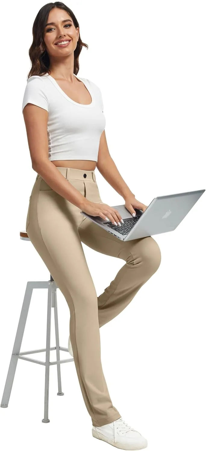 VIMPEP Womens Stretchy Yoga Dress Pants Straight Leg with Pockets Casual Petite/Regular 1202