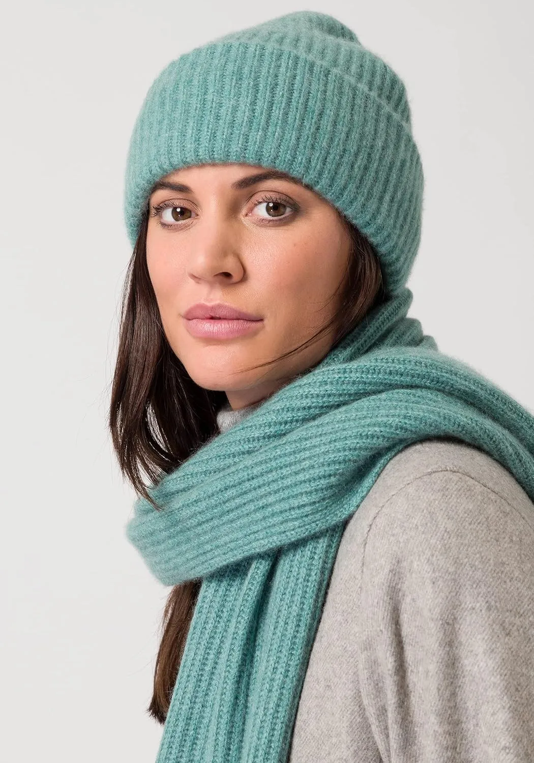 Womens Chunky Knit Beanie, 100% Cashmere, Soft & Stretchy, Warm Hat for Autumn, Winter, Spring