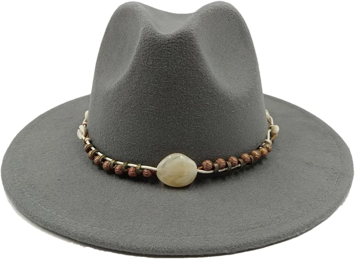 Women's Fedora Hat Autumn and Winter Big Brim Hat Flat Brim Hat Retro Woolen Jazz Top Hat