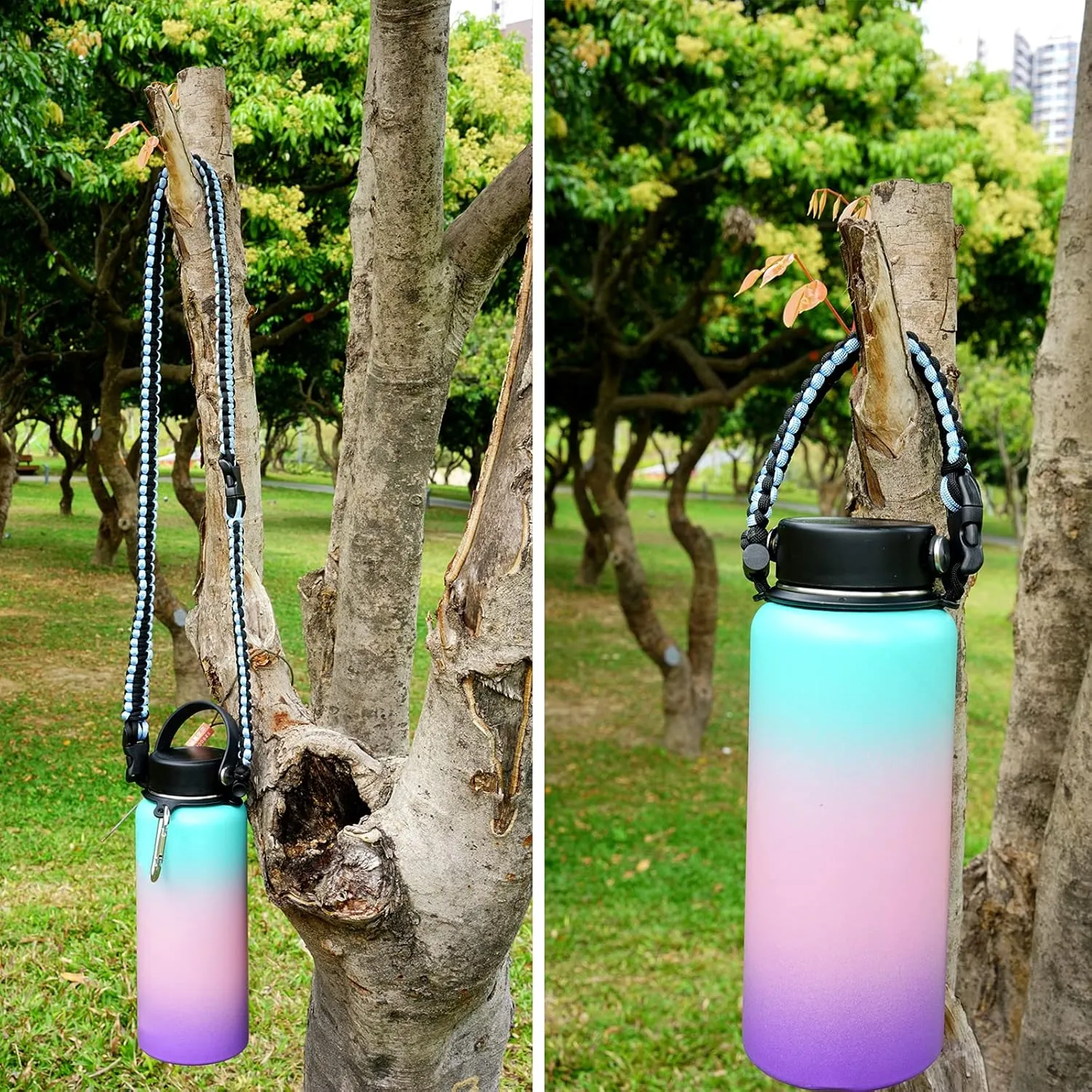 Wongeto Paracord Handle Carrier Holder with Shoulder Strap,Compatible with Hydro Flask Wide Mouth Water Bottles