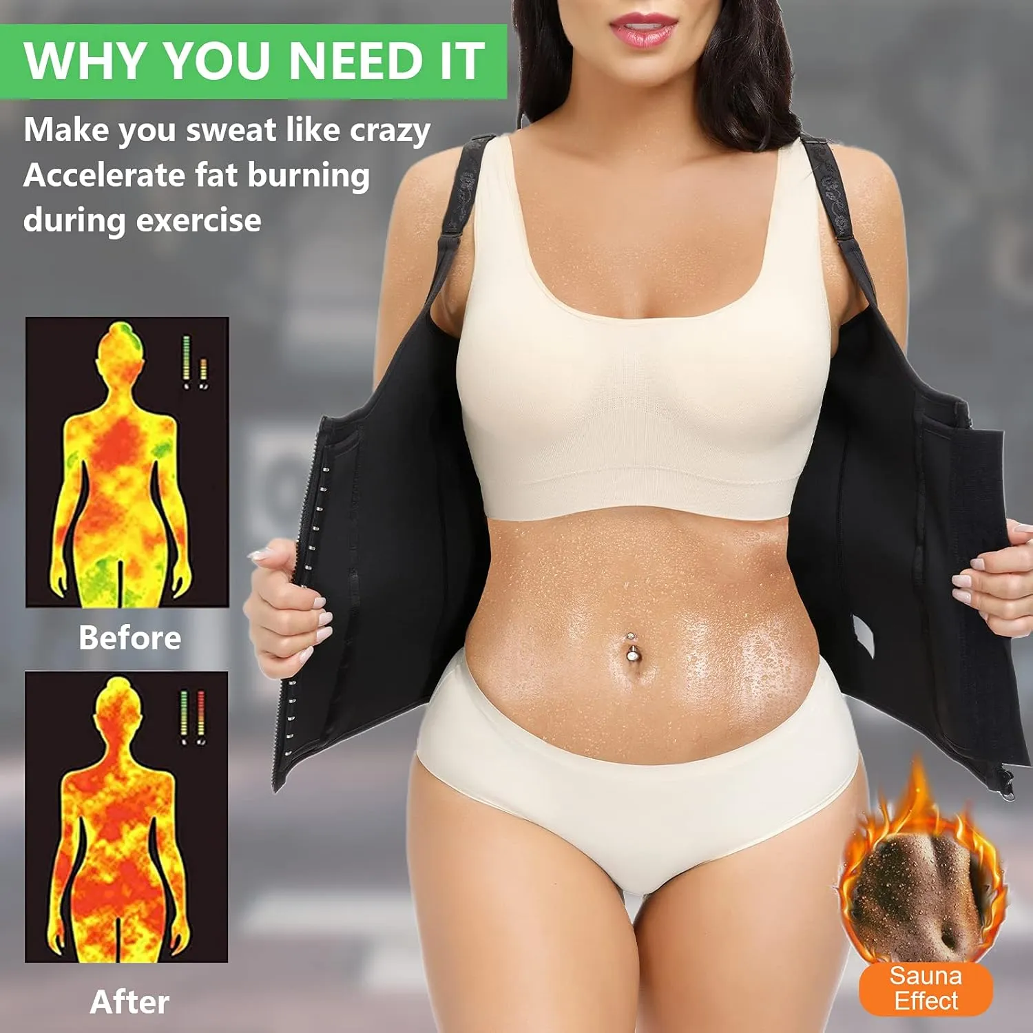 YADIFEN Waist Trainer Vest for Women,Zipper Corset Body Shaper for Tummy Control Neoprene Cincher Tank Top with Straps