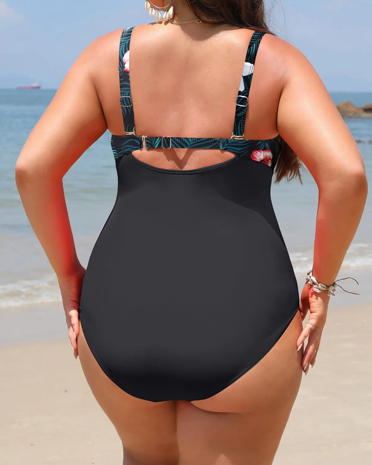 Yonique Women Plus Size One Piece Swimsuits Tummy Control Bathing Suits Twist Front Ruched Swimwear
