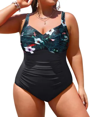 Yonique Women Plus Size One Piece Swimsuits Tummy Control Bathing Suits Twist Front Ruched Swimwear