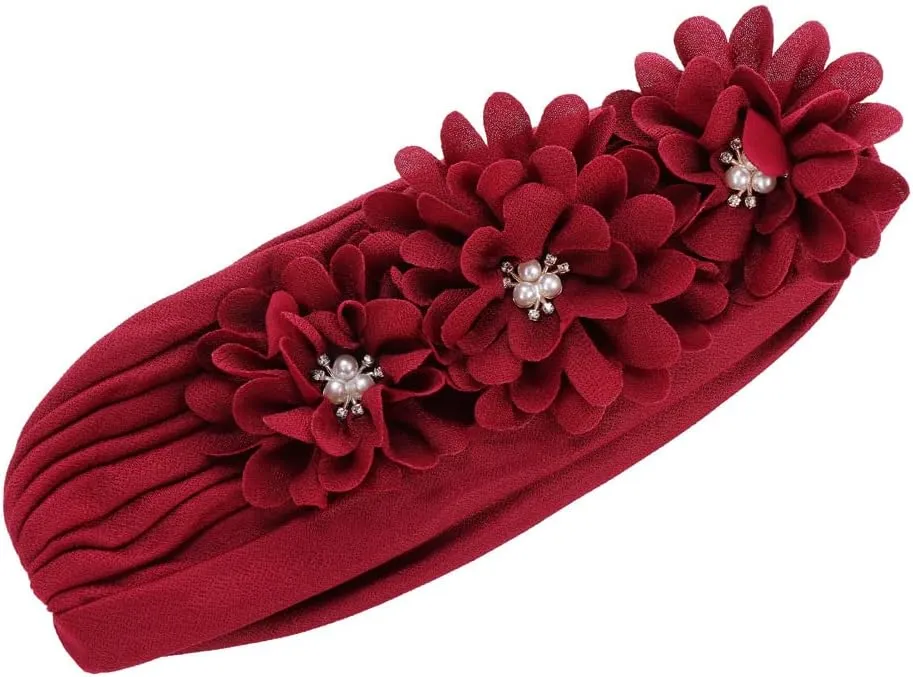 YYAOJHAO Women Flower Turban Hats - Ruffle Pre Tied Headwrap Caps Chemo Beanies Hijab Headscarf for Cancer Patient Hair Loss