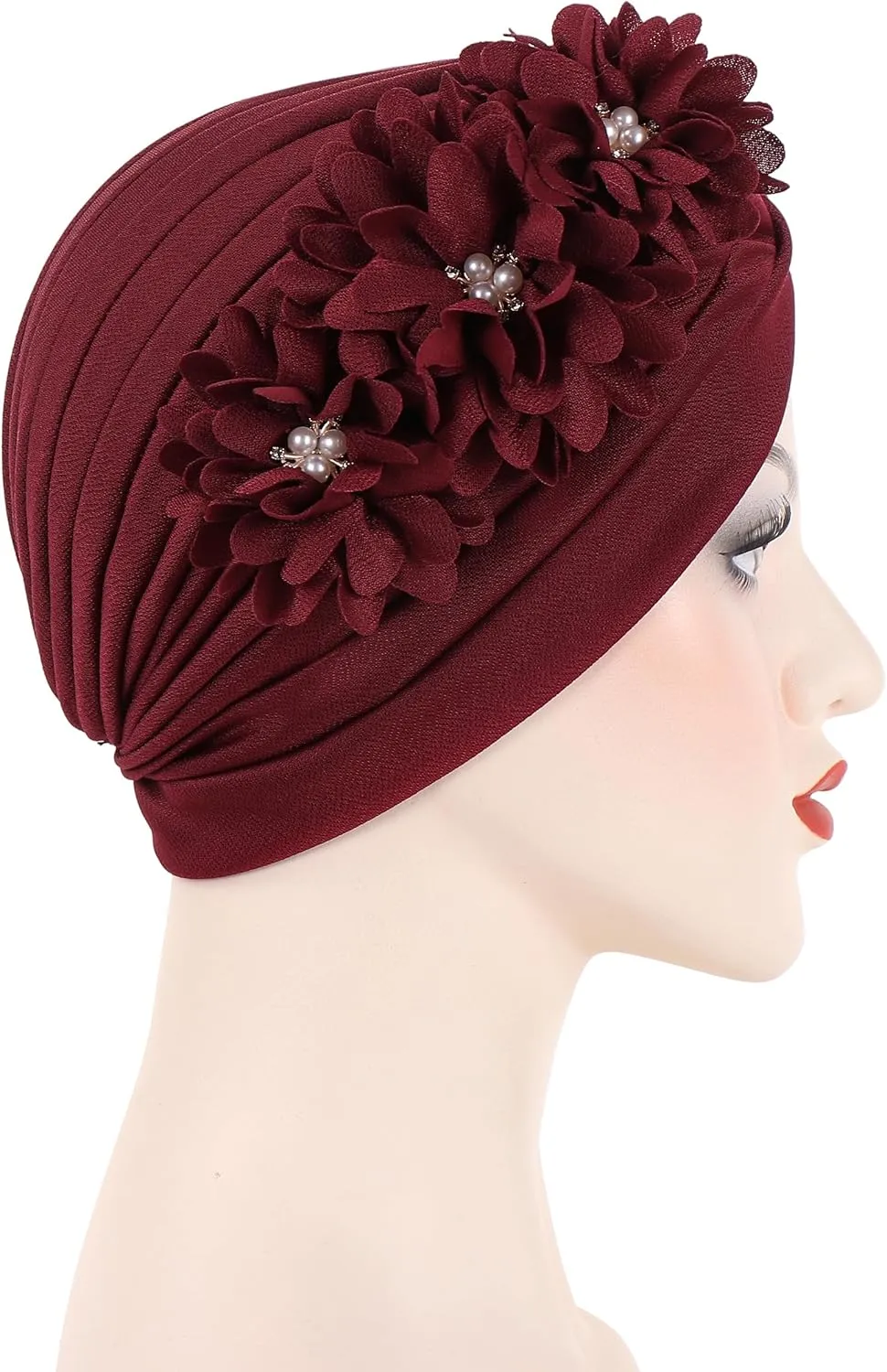 YYAOJHAO Women Flower Turban Hats - Ruffle Pre Tied Headwrap Caps Chemo Beanies Hijab Headscarf for Cancer Patient Hair Loss